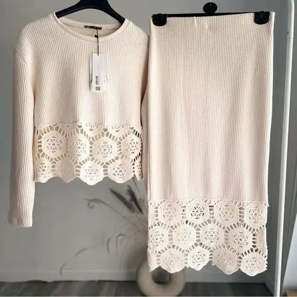 Zara Crochet Knit Co-Ord Set Skirt Top New - Picture 9 of 9